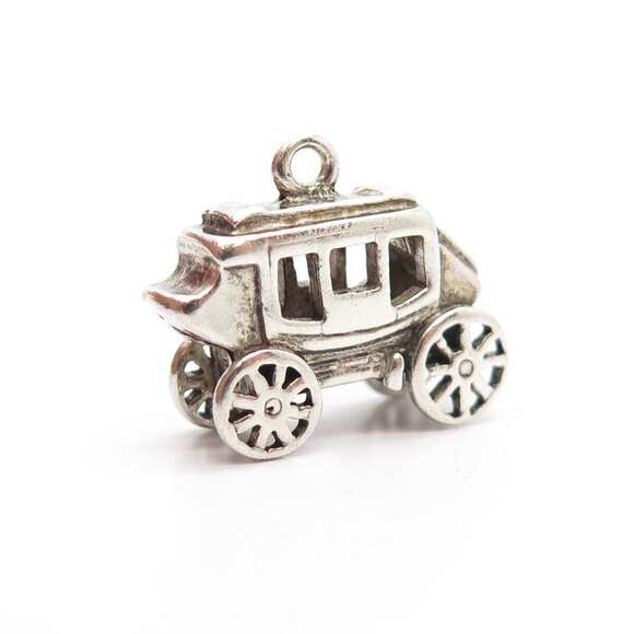 925 Sterling Silver Vintage Carriage Charm Pendant - Picture 3 of 7